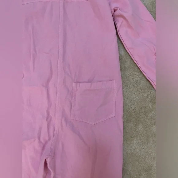 Ascot & Hart pink ribbed embroidered peace sign snap button jumpsuit size small - Picture 9 of 10